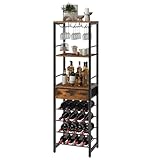 IBUYKE Weinregal, 4-Lagiges Freistehendes Weinregal Mit Glashalter Und Schublade, 16 Flaschenregal...