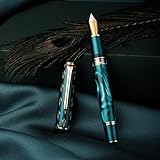 Hongdian N7 Blue Peacock Resin Kolbenfüllhalter, Iridium Extra feine Feder Klassischer Stift,...