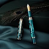 Hongdian N7 Blue Peacock Resin Kolbenfüllhalter, Iridium Extra feine Feder Klassischer Stift,...