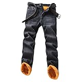 Thermo-Jeans für Herren, Herbst und Winter, mit Fleece gefüttert, Denim, schmale Passform, warm,...