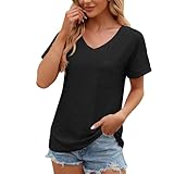 Damen-T-Shirts, Rüschenärmel, Ösen, V-Ausschnitt, elegantes Oberteil, elegant, lässig,...
