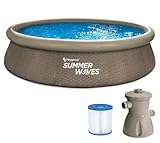 Summer Waves Quick Up Pool Komplettset | Rund 366x76 cm Rattanoptik Braun | Aufstellpool Set |...