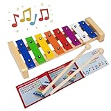 Xylophon Holz Musik Glockenspiel Musikinstrument für Kinder Mädchen Jungen mit 2 Schlägel Buntes...