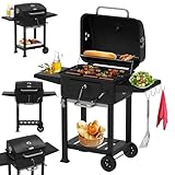 Holzkohlegrill XXL mit Deckel Standgrill große Grillfläche Grillwagen höhenverstellbarer BBQ...
