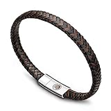 Casisto.J Lederarmband Herren Armband Herren Männer Leder Edelstahl Gravur Schwarz Braun Geflochten...