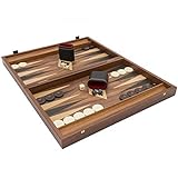Manopoulos Backgammon-Set, Walnuss und Eiche, mit Philos-Deluxe-Bechern