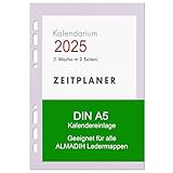 A5 Kalendereinlage 2025 (deutsch) 1 Woche auf 2 Seiten - A5 Kalender Einlagen 6 loch Organizer...