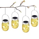 Solarlampen fur Garten , 4 Stück Solarlaterne Solarleuchte Mason Jar Licht 30 LED Solar Licht...