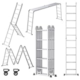 YRHome 6 in 1 Leiter Mehrzweckleiter Alu Gelenkleiter Klappleiter Steigleiter 550cm...