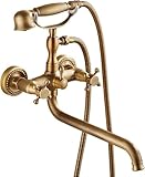 PPGE Home Badewannenarmatur mit Dusche Wandmontage Antik Doppelkreuz Griff Messing Vintage Bad...