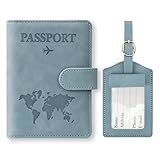 Reisepasshülle und Kofferanhänger Set, Kunstleder Passport Cover mit Koffer Anhänger, Hülle...