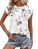 WNEEDU Tank Top Damen Sommer Kappenärmel T-Shirts Lässige Oberteile Elegent Rundhals Plissiertes...