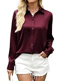 Zeagoo Bluse Damen Elegant Satin V-Ausschnitt Hemden Langarm Satinblusen Button Down Business Shirts...