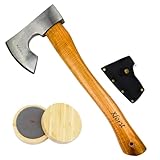 Xforst Axt, Beil, Wikinger Axt, Survival Axt aus geschmiedetem Karbonstahl | Handbeil mit Hickory...