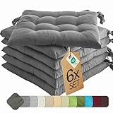 etérea 6er Set Sitzkissen Outdoor 40x40 mit Bändern - Stuhlkissen Anthrazit für Gartenstuhl &...