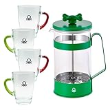 United Colors of Benetton. Kaffeemaschine mit Stampfer, 600 ml, grün + Set mit 4 Tassen (rot und...