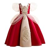 NSICBMNO Rotes Ballkleid für Mädchen, Tüllkleider, Puffärmel, Blumenstickerei, Spitzenkleider,...