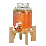 Hiziwimi 4L Getränkespender mit Ständer, Getränkespender aus Glas mit Zapfhahn aus massivem...