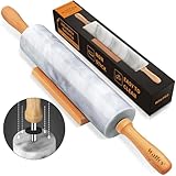 Walfos Nudelholz Marmor mit Holzgriffen & Holzwiege, 42cm Marmor-Nudelholz zur Herstellung von...