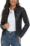 Fahsyee Damen Kunstlederjacke, Moto Biker Lederjacke Antik-fertige Schlanke Vegane...