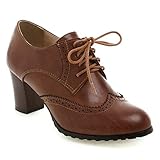 bbruriy Damen Vintage kleine Lederschuhe Lolita Schuhe Leder Classic Lace Up Chunky Mid Heel Round...