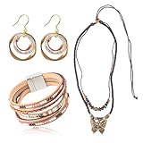 LjFrexia Boho Schmuck Set für Damen, 3Pcs Indianer Schmuck Set, Vintage Schmetterling Anhänger...