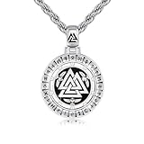 YueYuan Viking Halskette 925 Sterling Silber Valknut Anhänger Wikinger Rune Kette Nordischer...