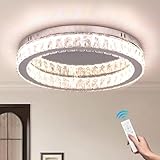 Fintonglan 17,7“ Dimmbare Kristall LED Deckenleuchten Moderne Runde Kronleuchter Deckenleuchten...