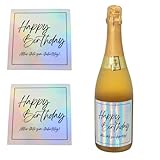 MilaBoo® Holografische Flaschenetiketten 'Happy Birthday' – Perfekt für Wein, Sekt, Whisky und...