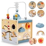 Zaxiva Motorikwürfel ab 1 Jahr, Montessori Spielzeug aus Holz, 6 in 1 Activity Würfel Baby,...