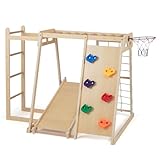 DREAMADE 7 in 1 Klettergerüst Indoor, Spielplatz mit Kletterwand, Kletternetz, Basketballkorb &...
