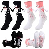 DASHUAIGE 2 Paar Magnetische Hände Hochzeit Socken Braut und Bräutigam Socken Neuheit Engagement...