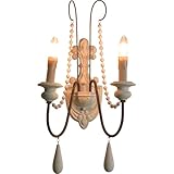 ZBZFGE Wandleuchte, französisches Landhaus-Design, Holz, Used-Look, weiß, 2 Flur-Lichter, Vintage,...