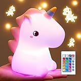 Nachtlicht Kinder Nachtlicht Baby, 16 Farben 5 Helligkeit Einhorn Geschenke für Mädchen, 1200 mAh...