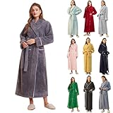 Generisch Hausmantel Damen Lang Fleece, Bademantel Kuschelig Damen Ohne Kapuze, Morgenmantel...