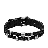 Fossil Armband für Männer Leather Essentials, Schwarzes Lederarmband, Länge: 256mm, Breite:...