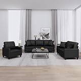 ZEYUAN 3-TLG. Sofagarnitur mit Kissen Schwarz Kunstleder, Sofa Mit Relaxfunktion, Couchgarnitur,...