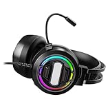 SENECESLI Kabelgebundenes Gaming-Headset, Surround-Sound-Kopfhörer mit Buntem LED-Licht, Mikrofon...