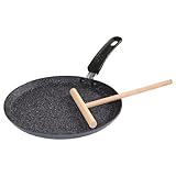 STONELINE Crepe Pfanne Induktion 25 cm, mit Besteck, beschichtet mit echten Steinpartikeln, grau,...