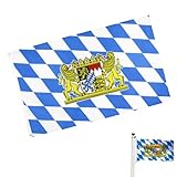 OUDQFCJ 1 Stück Bayern Flagge für Oktoberfest Deko, Bayrische Deko mit Messing-Ösen, Bier Fahne...