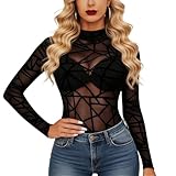 Damen Body Sexy Bodysuit, Rave Outfit, Party Mesh Oberteil, Transparentes Durchsichtige Tops,...
