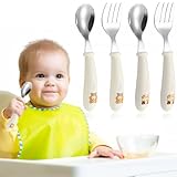 XENQITO 4 Set Kinder und Baby Besteckset, Kinderbesteck Esslernbesteck ab 1 jahr, Silikon Edelstahl...