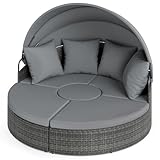LIFEZEAL Sonneninsel, Rattan Sonnenliege mit faltbarem Sonnendach, Gartenmuschel wetterfest mit 4...