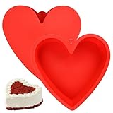 Culinavog 2 Stück Silikon Backform Herz, Rot Herz Kuchenform 26cm, Antihaft Herzform Backform,...