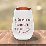 Kiwistar UG Windlicht Glas weiß-Bronze Gravur Spruch Glück Freundin Teelichthalter Kerzenhalter...