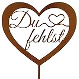 Herz Gartenstecker Du fehlst aus Metall 32cm Roststecker wetterfest Grabschmuck Outdoor