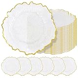 Transparente Platzteller aus Kunststoff, 33 cm, für Speiseteller, transparent mit Goldrand,...