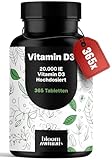 Vitamin D3 20000 IE hochdosiert - 365 Tabletten - Vitamin D Unterstützung für Immunsystem &...