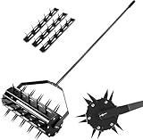 Ricyea Rasenlüfter Walze, Rasenbelüfter mit vormontierten 39 Nägeln & Stiel, Aerifizierer für...