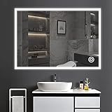 YOLEO Badspiegel mit Beleuchtung, Wandspiegel 80 * 60cm beschlagfrei mit Touchschalter, Lichtspiegel...